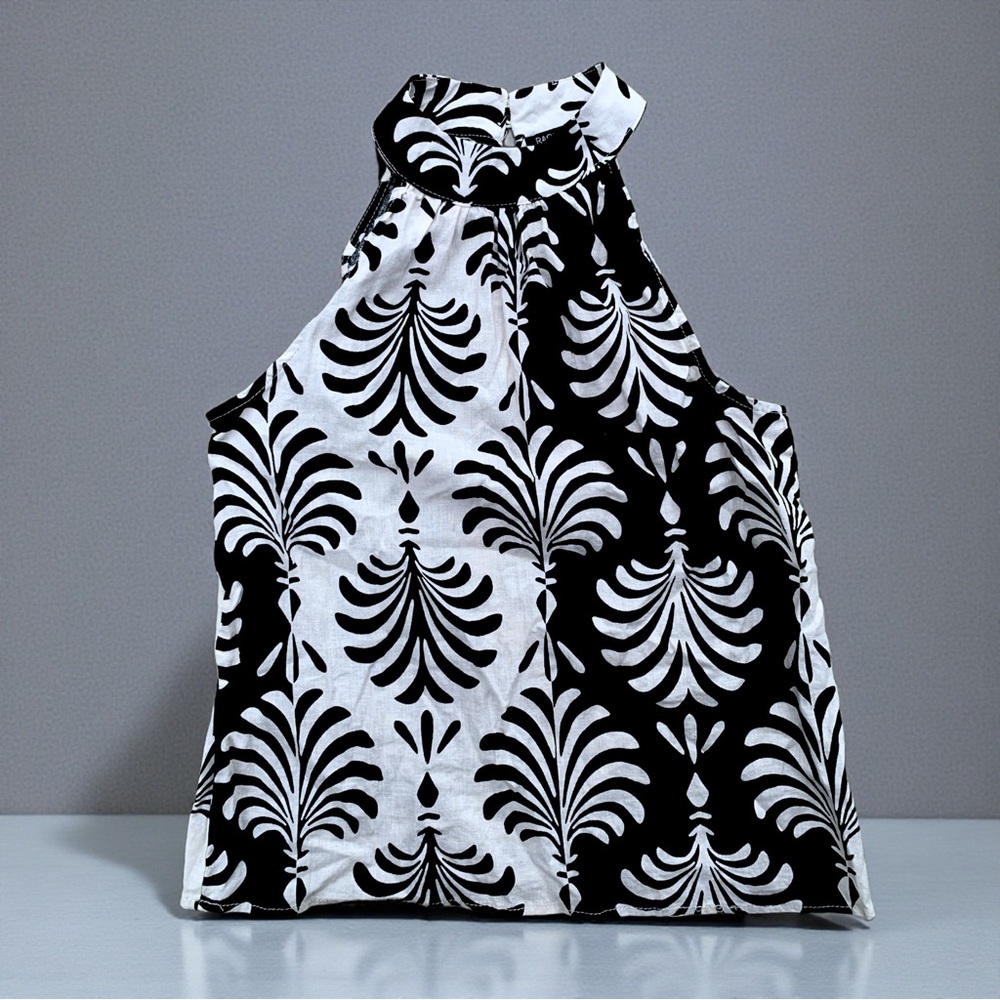 Rachel Zoe Black and White Linen Blend Top Small